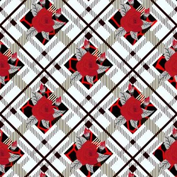 Beautiful flowers pattern on plaid background. pattern of rose, eps10 Stock Illustration