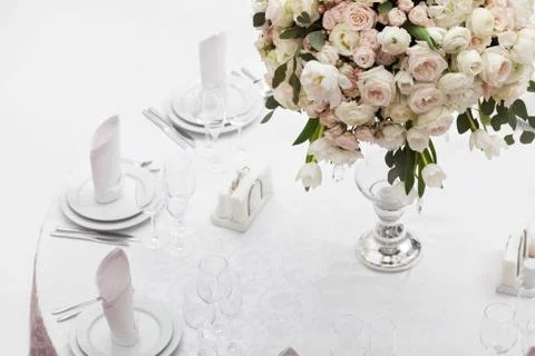 Beautiful flowers on table in wedding day. Stock Photos