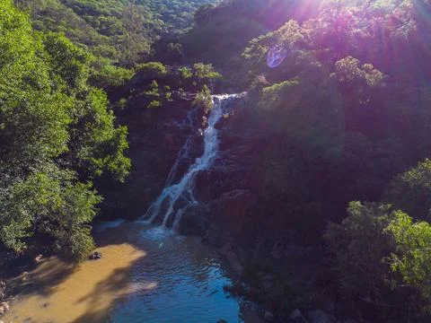 Beautiful flowing waterfall in Los Filtros Viejos Park at Morelia, Michoacan, Me Stock Photos