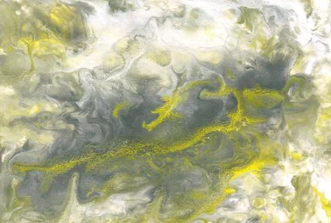 Beautiful fluid abstract paint background in trendy colors. Grey, yellow and Stock Illustration
