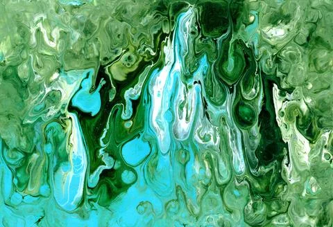 Beautiful fluid abstract paint background in trendy colors. Blue, green and Stock Illustration