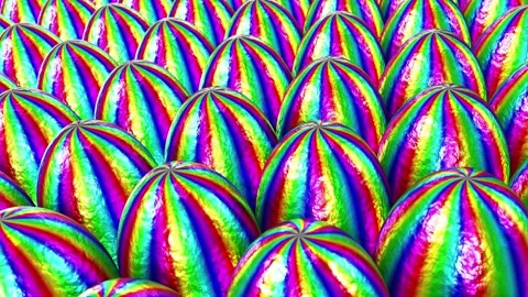 Beautiful foiled rainbow gradient striped Easter eggs looping 3D animation Video stock 219932543