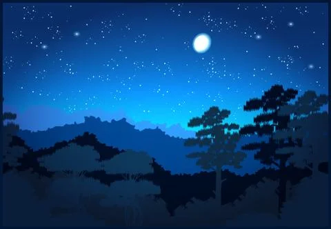 Beautiful forest at night Stock Illustration