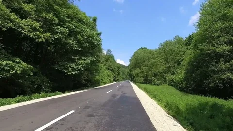 Beautiful forest road view drone video Bakony Hungary Summer 2019 Europe Stock Footage 112286802