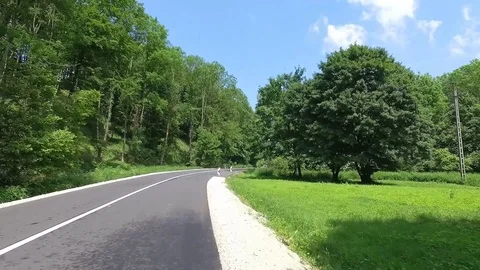 Beautiful forest road view drone video Bakony Hungary Summer 2019 Europe Stock Footage 112286938