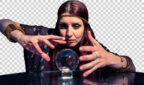 Beautiful fortune teller using crystal ball 스톡 사진
