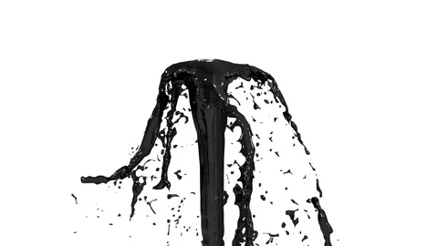 Beautiful fountain spray liquid like black paint or oil, fountain with liquid Stock Footage