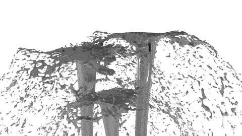 Beautiful fountain spray liquid like grey paint. 3d on white background with Stock Footage