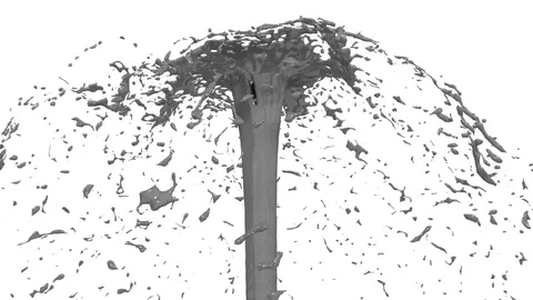 Beautiful fountain spray liquid like grey paint. 3d on white background with Stock Footage