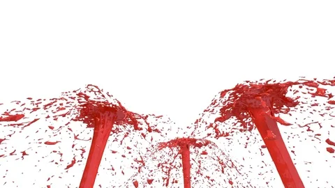 Beautiful fountain spray liquid like red paint. 3d on white background with Stock Footage