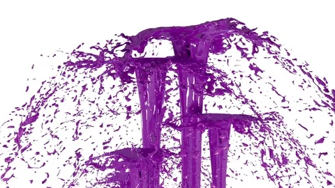 Beautiful fountain spray liquid like violet paint. 3d on white background with Stock Footage