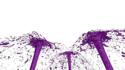 Beautiful fountain spray liquid like violet paint. 3d on white background with Stock Footage
