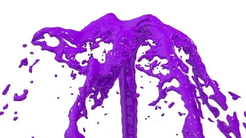 Beautiful fountain violet liquid splash, fountain 3d on white background with Stock Footage