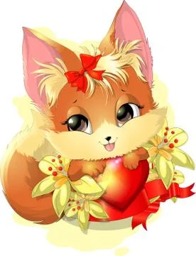 Beautiful fox among the flowers Stock Illustration
