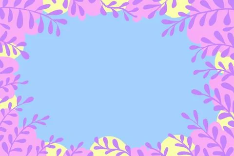Beautiful frame with blue background and pink, yellow, purple leaves, pattern Stock Illustration