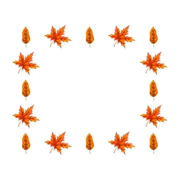 Beautiful frame of bright maple and poplars leaves isolated on white  Stock Illustration