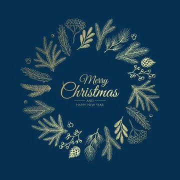Beautiful frame with pine branches and cones. Hand drawn vector illustration. Stock Illustration