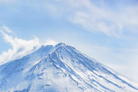 The beautiful Fuji mountain form the five peaceful lake in winter. Japan Stock Photos