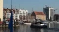 Beautiful Gdansk Cityscape, Krantor, Motlawa River, Old Ship, Medieval Town HD Footage