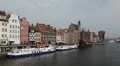 Beautiful Gdansk Cityscape, Krantor, Motlawa River, Old Ship, Medieval Town HD Footage