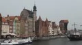 Beautiful Gdansk Cityscape, Krantor, Motlawa River, Old Ship, Medieval Town HD Footage