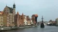 Beautiful Gdansk Cityscape, Krantor, Motlawa River, Old Ship, Medieval Town HD Footage