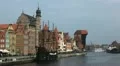 Beautiful Gdansk Cityscape, Krantor, Motlawa River, Old Ship, Medieval Town HD Footage