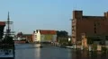 Beautiful Gdansk Cityscape, Krantor, Motlawa River, Old Ship, Medieval Town HD Footage