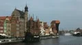 Beautiful Gdansk Cityscape, Krantor, Motlawa River, Old Ship, Medieval Town HD Footage