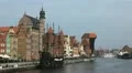 Beautiful Gdansk Cityscape, Krantor, Motlawa River, Old Ship, Medieval Town HD Footage