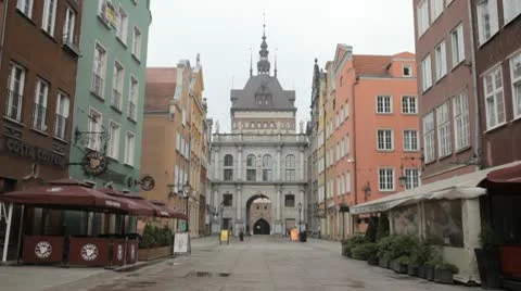 Beautiful Gdansk Market Street, Square, Old City, Medieval Town, Poland Stock Footage