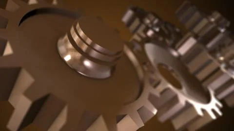Beautiful gears working process. Beautiful looped 3d render of golden gears Illustrazione stock