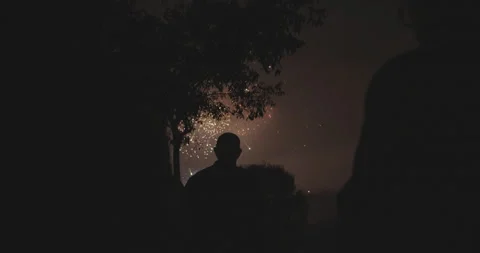 Beautiful general slow motion shot of fireworks in the night sky while Stock Footage 265869847