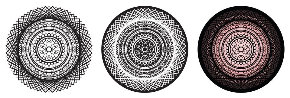 Beautiful geometry mandala with repeated elements for coloring book Stock Illustration