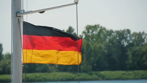 Beautiful Germany flag waving on the wind on the vessel. Close up Video stock 111155516