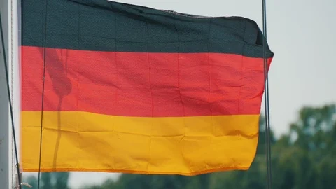 Beautiful Germany flag waving on the wind on the cargo ship. Close up Video stock 111156052