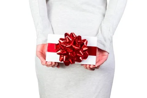 Beautiful gift behind his back women Stock Photos