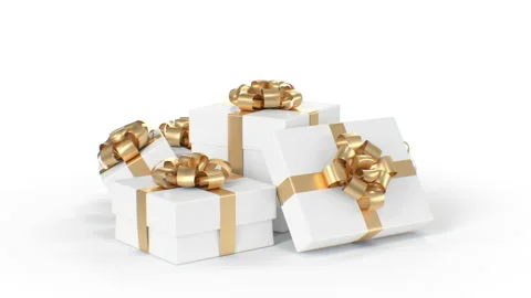 Beautiful Gift Boxes Stack Rotating on White Background Seamless. Looped 3d Stock Footage 142432392