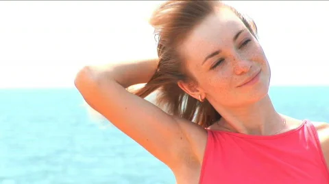 Beautiful girl admires the sea Stock Footage
