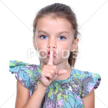 Beautiful girl asking for silence isolated on white Stock Photos