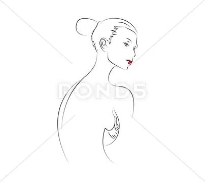 Beautiful Girl in back and red Mouth Stock Illustration