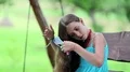 Beautiful girl combs his long hair HD Footage