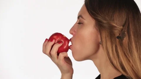 Beautiful Girl Eating An Apple Stock Video Pond