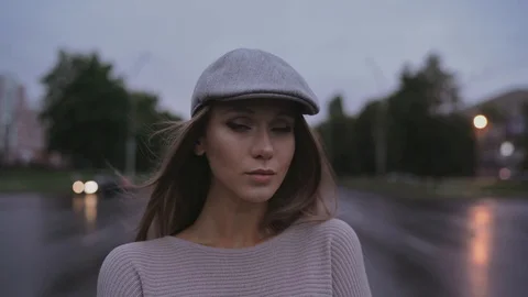 Beautiful girl on an empty road Stock Footage 98897053