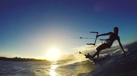 Beautiful Girl Having Fun Summer Extreme Water Sports Kite Surfing in Bikini. Stock Footage
