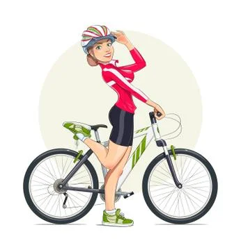 Beautiful girl in helmet with mountain bike. Sport. Stock Illustration