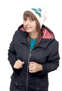 Beautiful girl in light hat with pattern Stock Photos