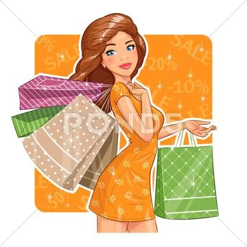 Beautiful girl with packages. Shopping. Stock Illustration