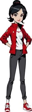 Beautiful girl in a red jacket. Vector illustration ready for vinyl cutting. Stock Illustration