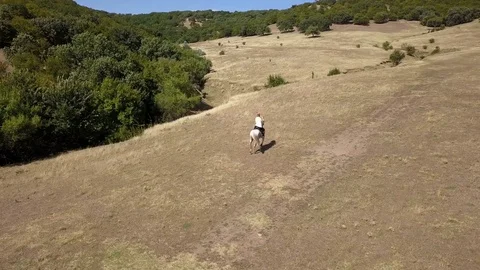Beautiful girl riding a horse in mountain valley Stock Footage
